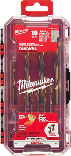 Juego de brocas de titanio SHOCKWAVE Impact Duty™ RED HELIX™ de 10 piezas